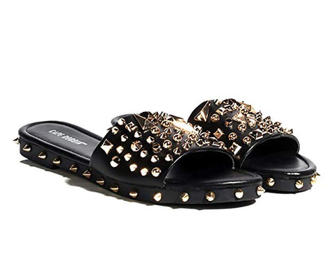 Cape Robbin Tonie Sandals Slides Women Studded Mules Slip On Shoes Black