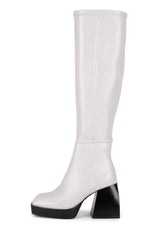 Jeffrey Campbell DAUPHIN Light Grey Platform Knee High Square Toe Chunky Boots