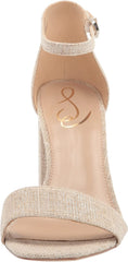Sam Edelman Daniella Natural Glitter Open Toe Ankle Strap Block Heeled Sandals