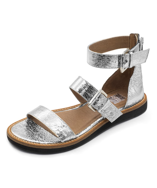 Jane and the Shoe Jenna Silver Leather Fashion Open Toe Ankle Strap Sandals