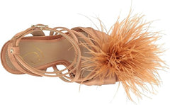 Sam Edelman Layton Warm Blush Ankle Strap Spool Heeled Feather Detailed Sandals