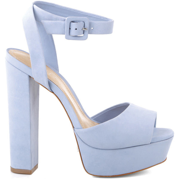 Schutz Raffe Jeans Baby Blue High Heel Peep Toe Platform Pump Sandal