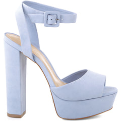 Schutz Raffe Jeans Baby Blue High Heel Peep Toe Platform Pump Sandal