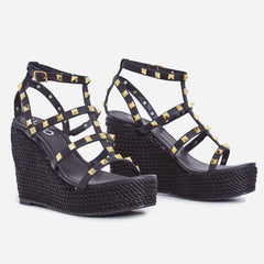 Lemonade Summer Black Gladiator Multi Strapped Open Toe Espidrille Sandals