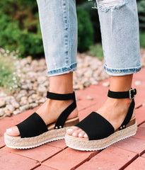 Soda Topic Black Open Toe Ankle Strap Espadrilles Platform Casual Heeled Sandals