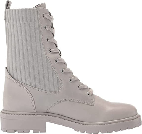 Sam Edelman Lydell Pebble Grey Block Heel Sock Fitted Lace Up Combat Ankle Boots
