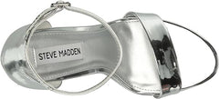 Steve Madden Mallor Silver Ankle Strap Rounded Open Toe Wedge Heeled Sandals