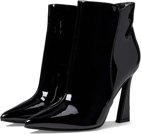 Nine West Torrie3 Black Patent Fashion Zip Pointed Toe High Heel Ankle Boots