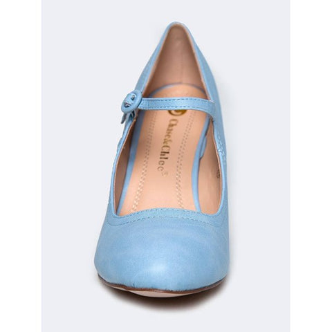 Chase & Chloe Kimmy-21 Round Toe Mary Jane Dress Pumps Serenity Blue Pu