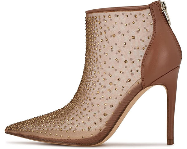 Nine West For Now P2 Light Brown Mesh Pointed Toe Formal Pump Bootie Ankle Boots