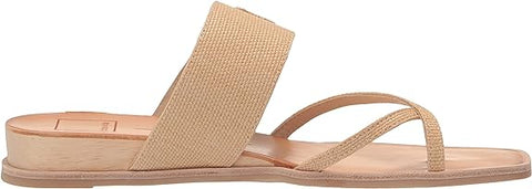 Dolce Vita Perris Natural Raffia Slip On Buckle Detailed Strappy Flats Sandals