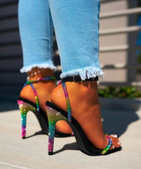 Cape Robbin Serpent Multi Color Rhinestone Open Toe Stiletto Heeled Sandals