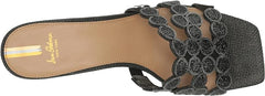Sam Edelman Winter Black Squared Open Toe Slip On Embellished Block Heel Sandals