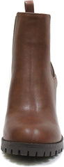 Soda Glove Chelsea w/Lug Sole Elastic Gore Chunky Heeled Ankle Boots Brown