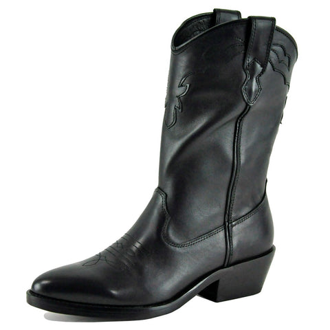 Steve Madden Laredo Black Leather Modern Western Cowboy Mid Calf Classic Boots