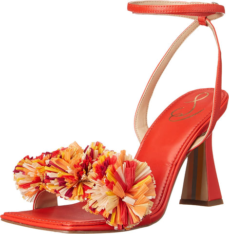 Sam Edelman Clare Bright Poppy Leather Ankle Strap Squared Toe Heeled Sandals