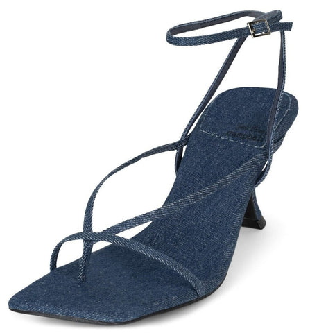 Jeffrey Campbell Fluxx Blue Denim Open Toe Ankle Strap Kitten Heeled Sandals
