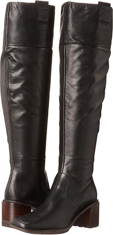 Franco Sarto Forla Black Leather Fashion Zipper Block Heel Knee High Boots 5.5