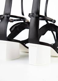 Lanvin Paris Gladiator Black White Block Heel Premium Leather Open Toe Sandals