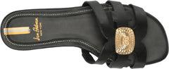 Sam Edelman Bay Radiant Black Leather Embellished Leather Strap Slides Sandals