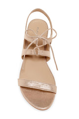 Pour La Victoire Lacey Strappy Open Toe Lace-Up Block Heel Leather Copper Sandal