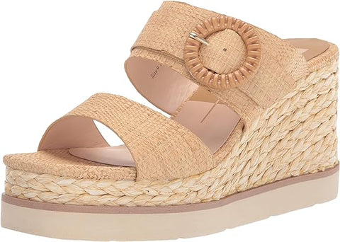 Dolce Vita Lauryn Lt Natural Raffia Slip On Square Open Toe Wedge Heeled Sandals