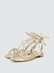 Sam Edelman Womens Sandals Tihana Molten Gold Strappy Lace Up Flat Sandals