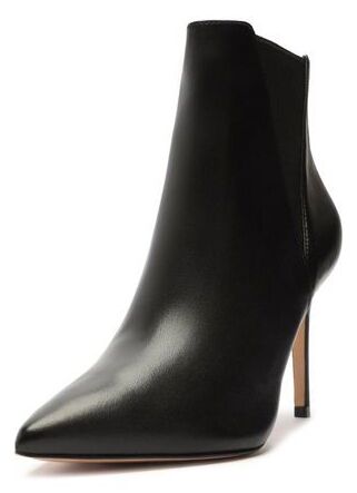 Schutz Sanara Black Leather Bootie  Pointed Toe Willowy High Heels Chelsea Boots