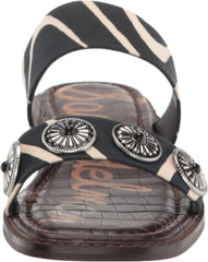 Sam Edelman Hera Black/Natural Slip On Open Toe Embellished Flat Slides Sandals