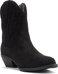 Soda Rigging-S Black Imit Suede Pull On Pointed Close Toe Western Heeled Ankle Boots