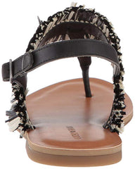Lucky Brand Akerlei Flat Sandal Black Natural Ankle Strap Flat Thong Leather
