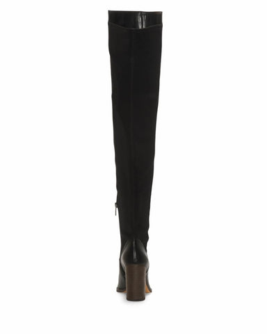 Vince Camuto Cottara Black Leather Fitted Pointed Over The knee Thigh High Boots