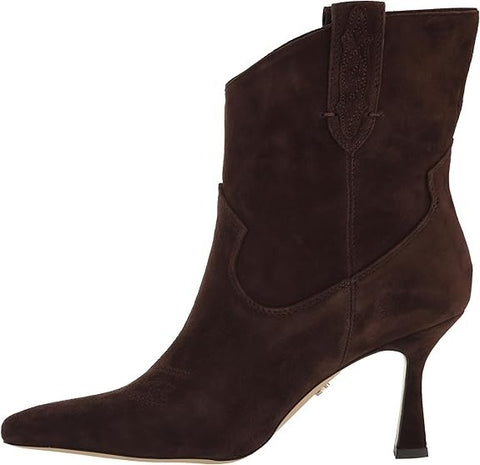 Sam Edelman Moe Chocolate Brown Pointed Toe Stiletto Heeled Pull On Ankle Bootie