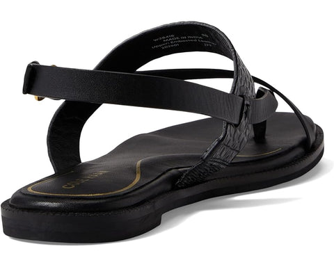 Cole Haan Anica Black Leather/Black Crocodile Print Leather Ankle Strap Sandals