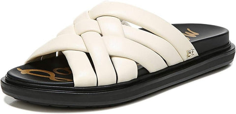 Sam Edelman Vaugn Modern Ivory Strappy Slip On Open Toe Slides Flats Sandals