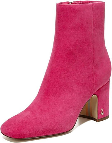 Sam Edelman Fawn Dahlia Pink Block Heel Squared Toe Fashion Ankle Boots (Wide)