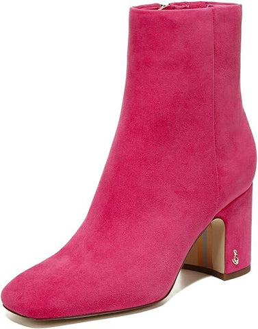 Sam Edelman Fawn Dahlia Pink Block Heel Squared Toe Fashion Ankle Boots