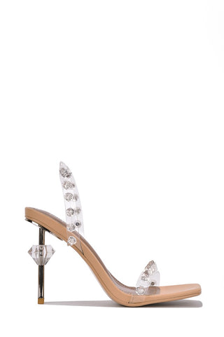 Cape Robbin Reala Nude Square Open Toe Rhinestone Clear Strap Stiletto High Heel