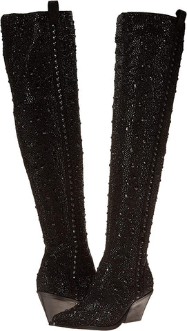 Jessica Simpson Zeana 2 Black Sparkle Over The Knee Western Pointed Toe Boots