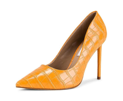 Steve Madden Vala Orange Croco Magazine Pointed Toe Stiletto Heel Dress Pumps