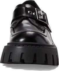 Steve Madden Henna Black Box Slip On Rounded Toe Chunky Heel Fashion Loafers