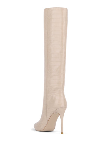 Jeffrey Campbell ARSEN-HI Stiletto Knee High Boot Taupe Croco Nude Dress Boots