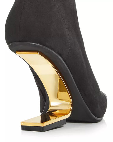 Jeffrey Campbell Compass Black Suede Gold Cut Out Pointed Toe Ankle Bootie Boots