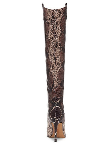 Vince Camuto Kervana Snake Embossed Pointed Toe Knee High Leather Dress Boot