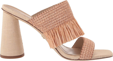 Sam Edelman Kamryn Blush Squared Toe Block Heel Slip On Raffia Heeled Sandals