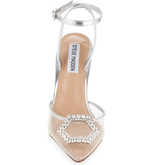 Steve Madden Amory Clear Embellished Pointed Toe Ankle Strap Cushioned Pumps