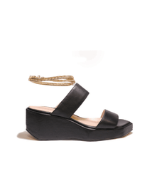 Cecelia New York BALEVES Leather Wedge Platform Sandal BLACK