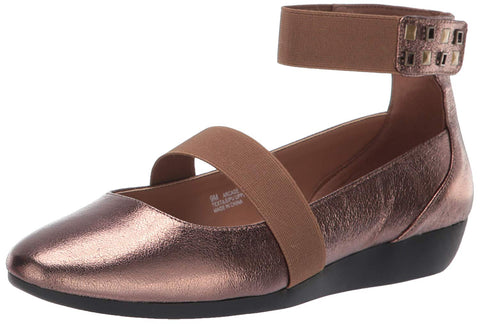 Aerosoles Arcade Bronze Metal Embellished Ankle Slip On Round Toe Mule Wedge