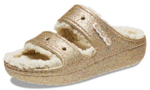 Crocs Unisex-Adult Multi/Gold Classic Cozzzy Platform Sandals Fuzzy Slippers Slides 7