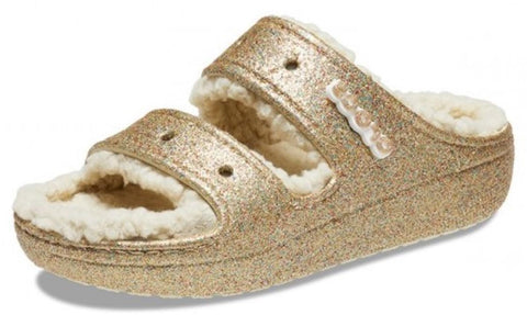 Crocs Unisex-Adult Multi/Gold Classic Cozzzy Platform Sandals Fuzzy Slippers Slides 7